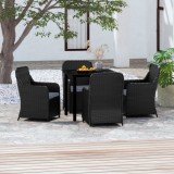 VidaXL Set masă pentru grădină, 5 piese, cu perne, negru