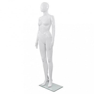 vidaXL Corp manechin feminin, cu suport din sticlă, alb lucios, 175 cm foto