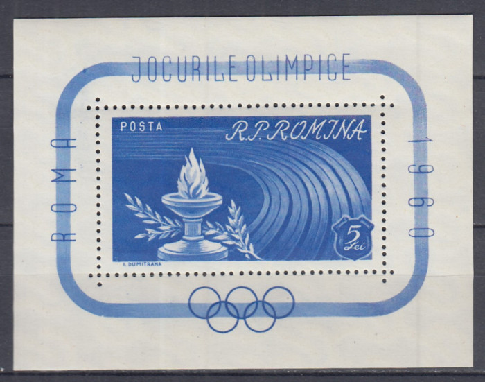 ROMANIA 1960 LP 495 JOCURILE OLIMPICE ROMA COLITA DANTELATA MNH