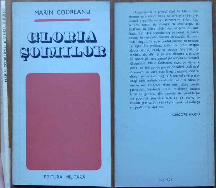 Marin Codreanu, Gloria soimilor, 1978, editia 1 cu autograf catre Petru Vintila