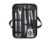 Set 9 ustensile pentru gratar, Inox, Geanta depozitare, Negru Argintiu