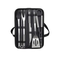 Set 9 ustensile pentru gratar, Inox, Geanta depozitare, Negru Argintiu