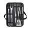 Set 9 ustensile pentru gratar, Inox, Geanta depozitare, Negru Argintiu