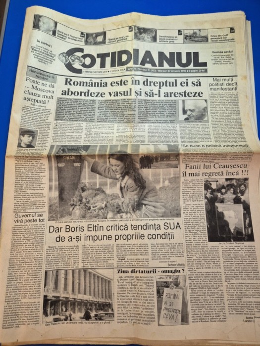 ziarul cotidianul 27 ianuarie 1993 - interviu ion ratiu ,criza din golf