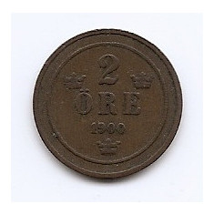 Suedia 2 Ore 1900 - Oscar II (litere mari) Bronz, 21 mm KM-746
