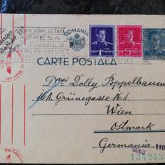 Carte postala cenzurata, 1941, francatura Mihai, Bucuresti-Viena in Germania