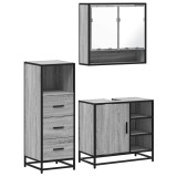 Cumpara ieftin Set mobilier de baie, 3 piese, gri sonoma, lemn prelucrat
