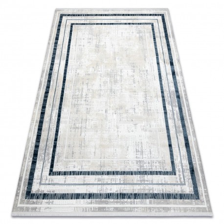 Covor modern DUKE 51523 crem / albastru - Cadru, structurat, foarte moale, franjuri, 200x290 cm