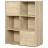 Biblioteca HOMCOM cu 3 Rafturi , 4 Compartimente si 2 Usi Basculante din Lemn Natural 61.5x29.5x80cm | Aosom Romania