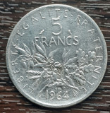 (A997) MONEDA DIN ARGINT FRANTA - 5 FRANCS 1964, SEMANATOAREA, 12 GRAME, AG 835, Europa