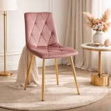 Scaun Libra pentru bucatarie sau living, catifea roz, picioare aurii