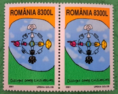 TIMBRE ROMANIA MNH LP1571/2001 Anul ONU dialog civilizatii -Serie &amp;icirc;n pereche foto