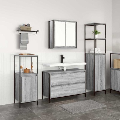 vidaXL Set mobilier baie, 3 piese, gri sonoma, lemn prelucrat foto