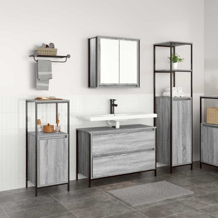 vidaXL Set mobilier baie, 3 piese, gri sonoma, lemn prelucrat