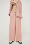 Lovechild pantaloni de l&acirc;nă culoarea roz, lat, high waist 24-2-524-2017