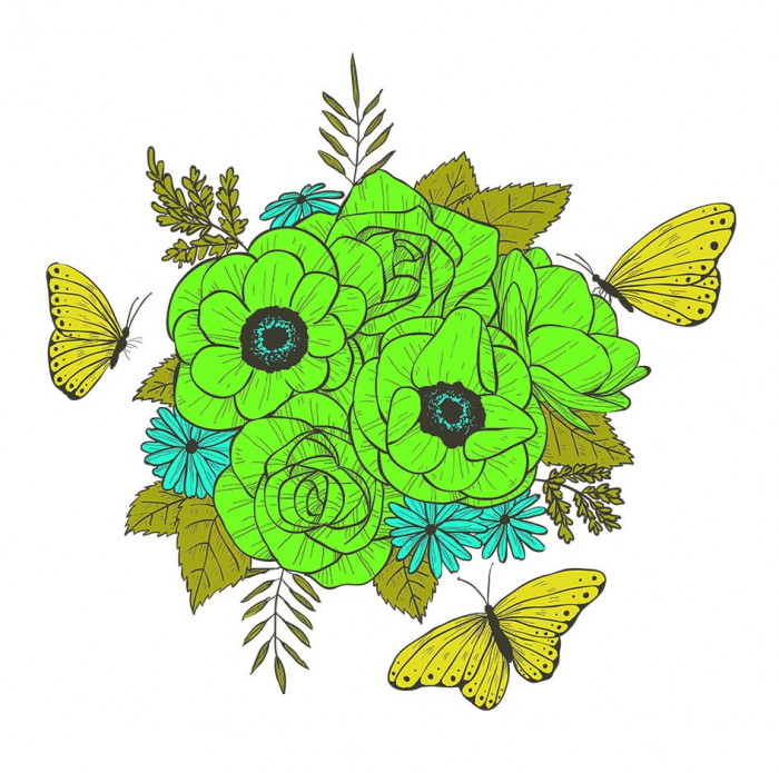 Sticker decorativ, Buchet de flori, Verde avocado, 60 cm, 1170ST-24