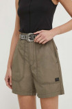 G-Star Raw pantaloni scurti din bumbac culoarea maro, neted, high waist