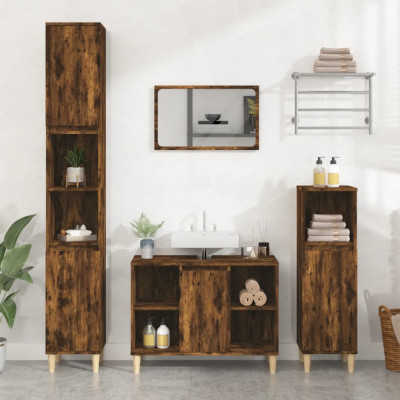 Set mobilier de baie, 3 piese, stejar fumuriu, lemn prelucrat GartenMobel Dekor foto