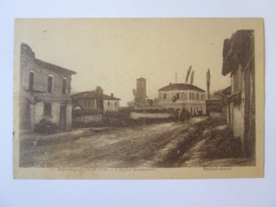Carte postala scrisa 1918 Grecia-Verbeni(astazi Itea)-Biserica bombardata WWI foto