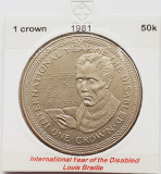 1894 Insula Man 1 crown 1981 Elizabeth II (Louis Braille) km 77, Europa