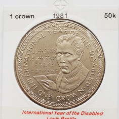 1894 Insula Man 1 crown 1981 Elizabeth II (Louis Braille) km 77
