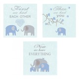 Set de 3 Tablouri Canvas Decorativ Familie Elefanti 25x25x1cm