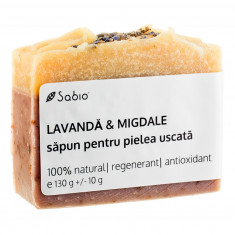 Sapun natural pentru pielea uscata cu lavanda si migdale, 130g, Sabio