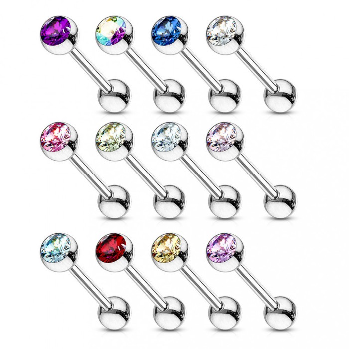 Piercing din oțel pentru ureche bară netedă, zirconiu rotund întro