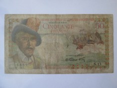 Rara! Antilele Franceze DOM-TOM(Franta de peste mari:Guadelupa+Martinica+Guyana) 50 Francs CCFOM 1947-1949 foto