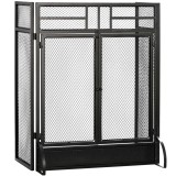 HOMCOM Paravan anti-sc&acirc;ntei grilă de protecție pentru șemineu barieră de siguranță 3 panouri pliabile și ușă 120 x 79 cm | Aosom Romania