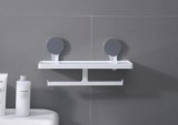 Suport Hartie Igienica cu Raft Depozitare si Suport Prosop Baie, Montare Fara Gaurire, Design Modern Minimalist