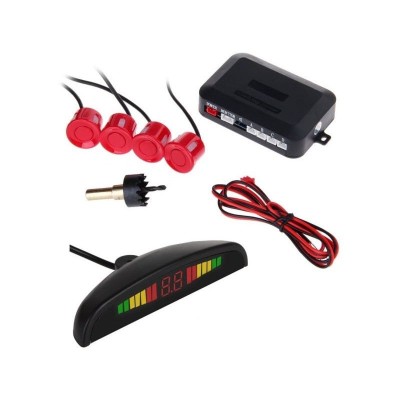 Set Senzori parcare auto detector parktronic display radar monitor 4 senzori ROSU foto