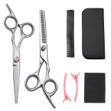 Cumpara ieftin Set 2 foarfece de tuns, din inox, 2 cleme de par, pieptan, negru, 21.5 x 8.5 x 3 cm, carcasa inclusa