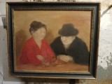 Tablou imens pictură veche - La bar cu nevasta - Semnat