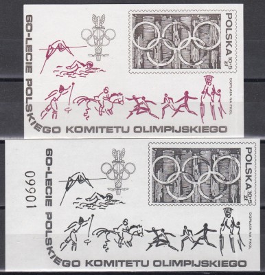 Polonia 1979-60 ani Comitetului Olimpic,2 Colite,a 2-a Print negru numerotat,MNH foto