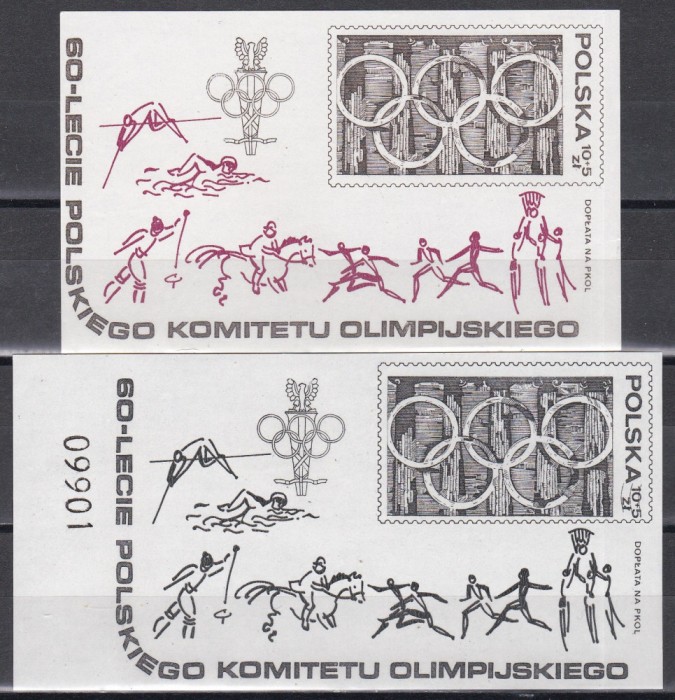 Polonia 1979-60 ani Comitetului Olimpic,2 Colite,a 2-a Print negru numerotat,MNH