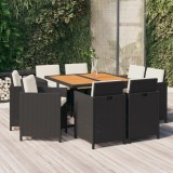 vidaXL Set mobilier de grădină cu perne, 9 piese, negru, poliratan 3095520