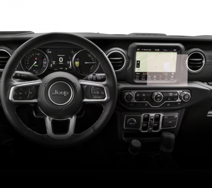 Folie Protectie Navigatie Jeep Wrangler 4xe 2021-2023, Duragon, protectie Display Navigatie, silicon Transparent, Anti-zgarieturi, kit instalare