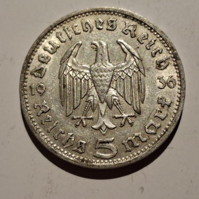 Germania Nazista 5 reichsmark 1936 D argint