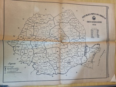 harta republica populara romana - din anul 1956 - dimensiuni 60/42 cm foto