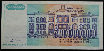 Bancnota 500000000 Dinari/Dinara - YUGOSLAVIA, anul 1993 * cod 334 foto