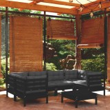 Cumpara ieftin Set mobilier grădină cu perne, 7 piese, negru, lemn de pin