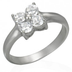 Inel din oțel cu zirconii în formă de floare - Marime inel: 59