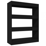 Biblioteca/Separator camera, negru, 80x30x103 cm, lemn compozit