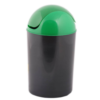 Pubela Birou Plastor Trading Flip-Flap Delta, 12 L, Negru/Verde, Pubele de Birou 12 L, Cos pentru Birou cu Capac Batant 12 L, Cosuri Birou pentru Hart foto