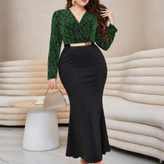 Rochie maxi cu decolteu si model, verde, dama, Shein