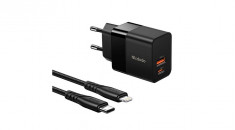 Mcdododo CH-1952 &amp;Icirc;ncărcător de perete USB + USB-C, 20W + cablu USB-C Lightning (negru) foto