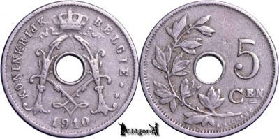 1910, 5 Centimes - Albert I - Regatul Belgiei - inscripție olandeză foto