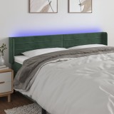 vidaXL Tăblie de pat cu LED, verde &icirc;nchis, 183x16x78/88 cm, catifea