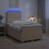 Cumpara ieftin Pat boxspring cu saltea cu benzi LED Crem 120 x 200 cm Tesatura